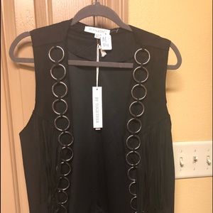 Black Fringe Vest with silver chain accents
